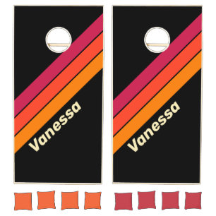 Retro VHS Stripes with Name Cornhole Set