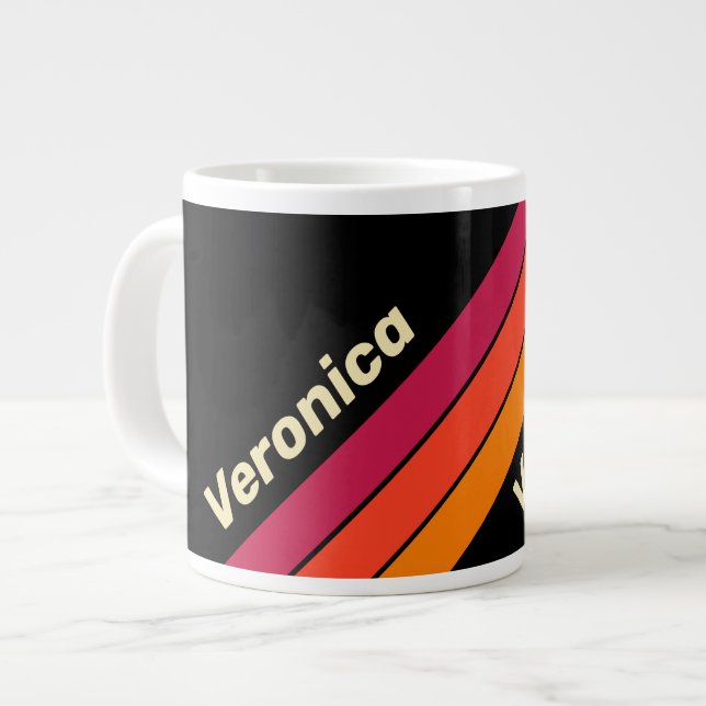 Retro VHS Stripes with Name Giant Coffee Mug (Front Left)