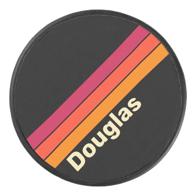 Retro VHS Stripes with Name Hockey Puck (Front)