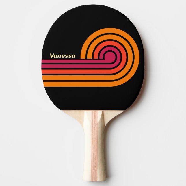 Retro VHS Stripes with Name Ping Pong Paddle (Front)