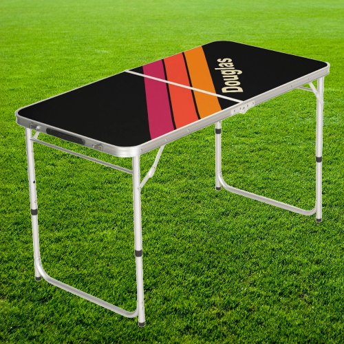 Retro VHS Stripes with Name Tailgate  Beer Pong Table