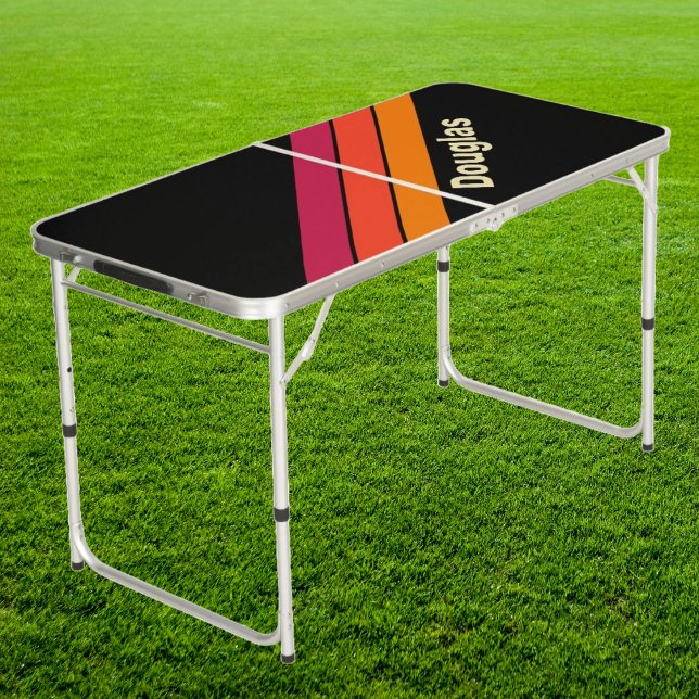 Retro VHS Stripes with Name Tailgate  Beer Pong Table (Creator Uploaded)