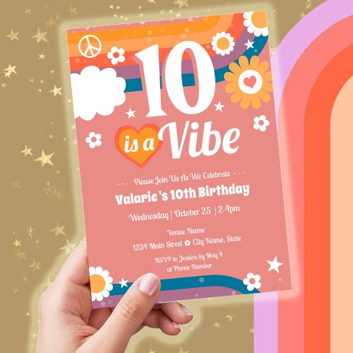 Retro  Vibe 10th Birthday  Invitation