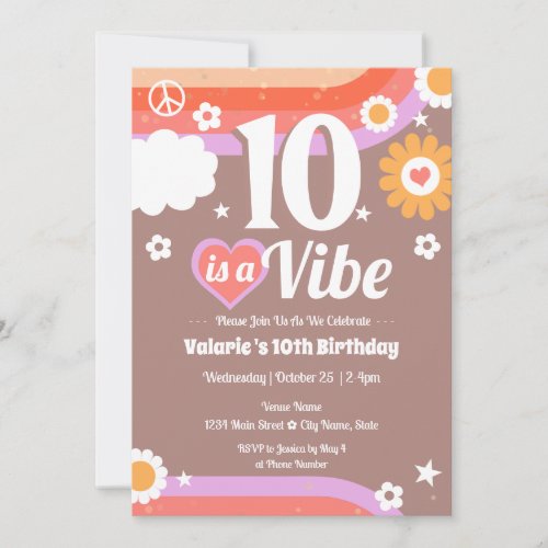 Retro  Vibe 10th Birthday  Invitation
