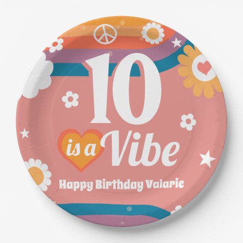 Retro  Vibe 10th Birthday  Paper Plates