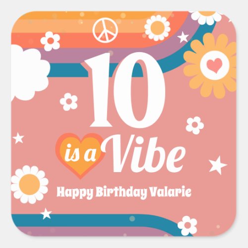 Retro  Vibe 10th Birthday  Square Sticker