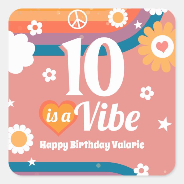 Retro  Vibe 10th Birthday  Square Sticker (Front)