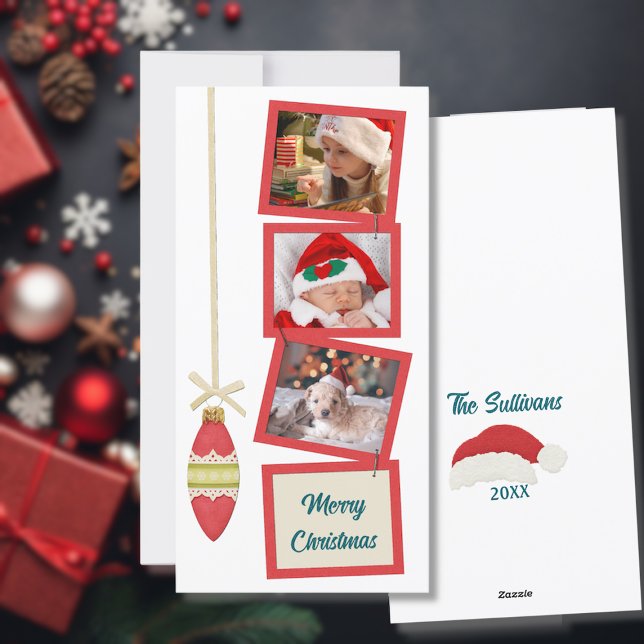 Retro Vibe 3 Photo White Holiday Card (Creator Uploaded)