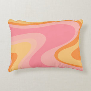 Retro Vibe Abstract Swirl 60s 70s Pink and Orange Accent Pillow