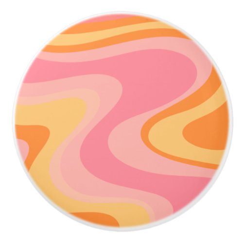 Retro Vibe Abstract Swirl 60s 70s Pink and Orange Ceramic Knob