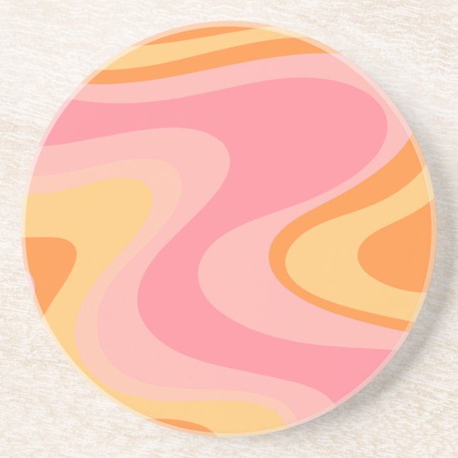 Retro Vibe Abstract Swirl 60s 70s Pink and Orange  Coaster (Front)