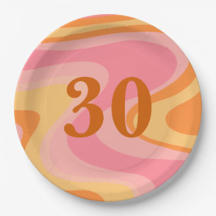Retro Vibe Abstract Swirl 60s 70s Pink and Orange Paper Plates