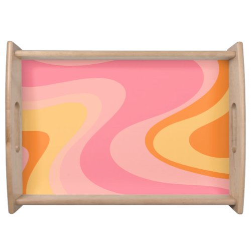 Retro Vibe Abstract Swirl 60s 70s Pink and Orange Serving Tray