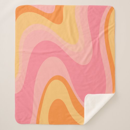 Retro Vibe Abstract Swirl 60s 70s Pink and Orange Sherpa Blanket