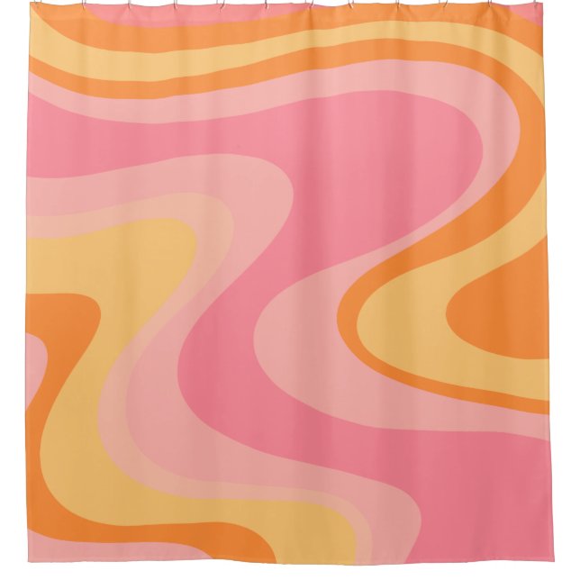 Retro Vibe Abstract Swirl 60s 70s Pink and Orange Shower Curtain (Front)