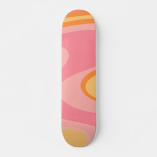 Retro Vibe Abstract Swirl 60s 70s Pink and Orange Skateboard