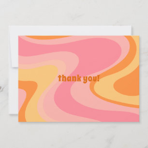 Retro Vibe Abstract Swirl 60s 70s Pink and Orange Thank You Card