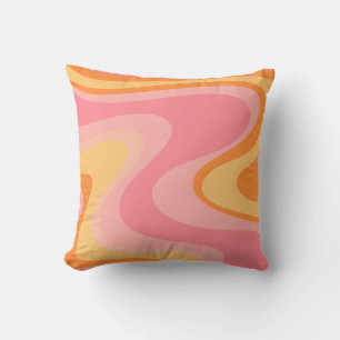 Retro Vibe Abstract Swirl 60s 70s Pink and Orange Throw Pillow