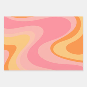 Retro Vibe Abstract Swirl 60s 70s Pink and Orange Wrapping Paper Sheets