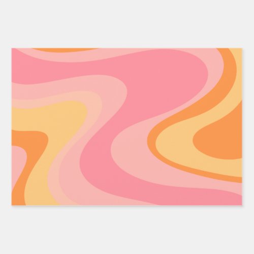 Retro Vibe Abstract Swirl 60s 70s Pink and Orange Wrapping Paper Sheets