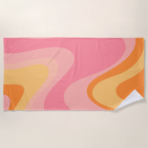Retro Vibe Abstract Swirl 60s Pink and Orange Beach Towel