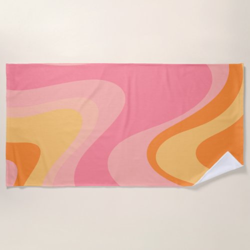 Retro Vibe Abstract Swirl 60s Pink and Orange Beach Towel