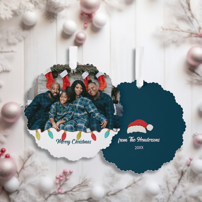 Retro Vibe Christmas Photo  Ornament Card (Creator Uploaded)