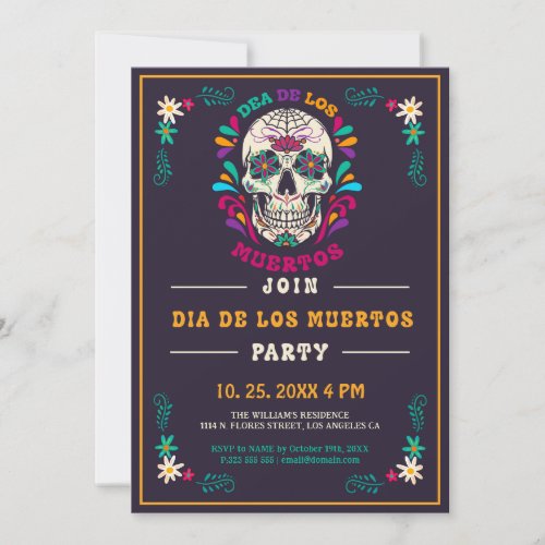 Retro Vibe Day Of The Dead Dia De Los Muertos Invitation