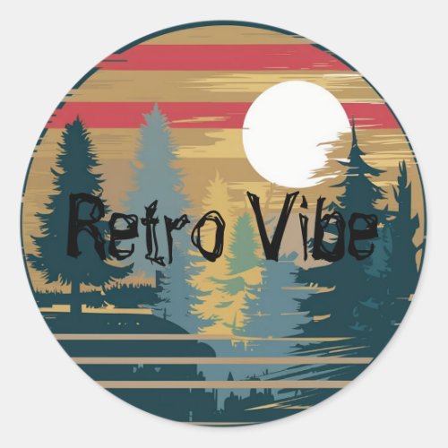 Retro Vibe Edit Text Name Forest Trees Classic Round Sticker