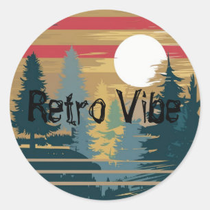 Retro Vibe Edit Text Name Forest Trees Classic Round Sticker