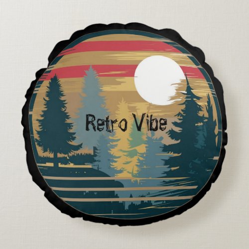 Retro Vibe Forest Theme Edit text name Round Pillow
