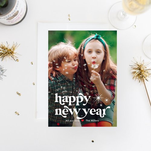 Retro Vibe Happy New Year Photo Card