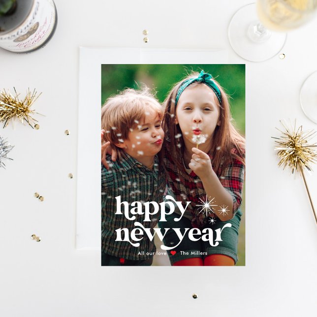Retro Vibe Happy New Year Photo Card (Creator Uploaded)