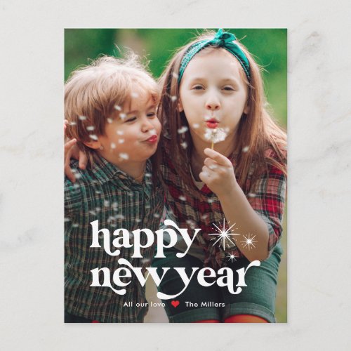 Retro Vibe Happy New Year Photo Postcard