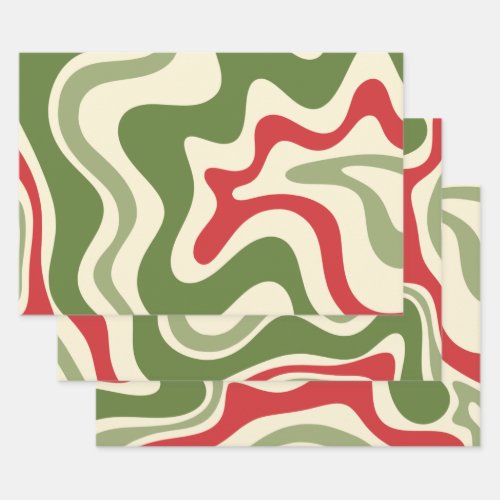 Retro Vibe Liquid Swirl Abstract Christmas Pattern Wrapping Paper Sheets