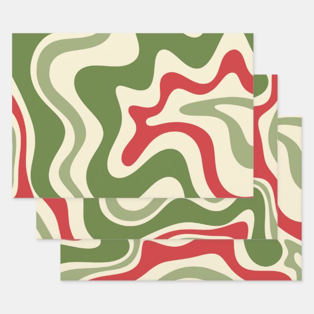 Retro Vibe Liquid Swirl Abstract Christmas Pattern Wrapping Paper Sheets (Set)