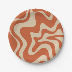 Retro Vibe Liquid Swirl Abstract Pattern Orange Paper Plates