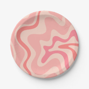 Retro Vibe Liquid Swirl Abstract Pattern Pink Paper Plates
