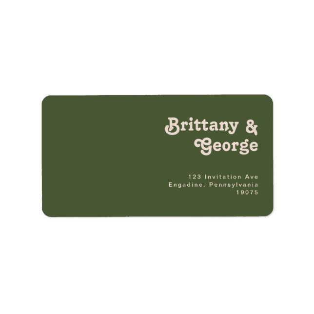 Retro Vibe Olive Green Wedding RSVP Return Address Label (Front)