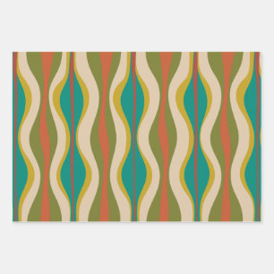 Retro Vibe Patterns in Midcentury Modern Colours Wrapping Paper Sheets