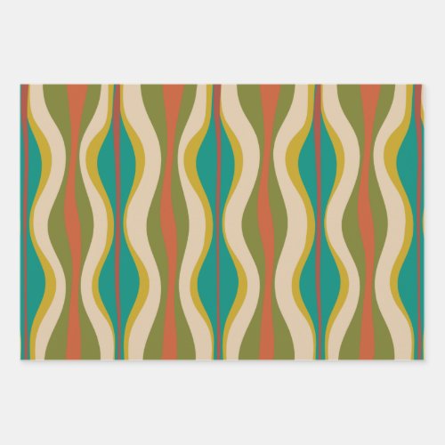 Retro Vibe Patterns in Midcentury Modern Colours Wrapping Paper Sheets