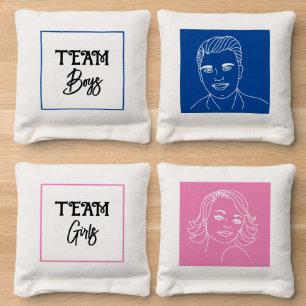 Retro Vibe Pink and Blue Team Boys vs Team Girls Cornhole Bags