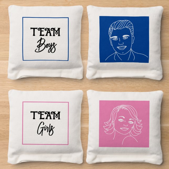 Retro Vibe Pink and Blue Team Boys vs Team Girls  Cornhole Bags (Wood)