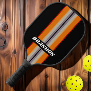 Retro Vibe Rainbow Rally Stripes with Name Pickleball Paddle