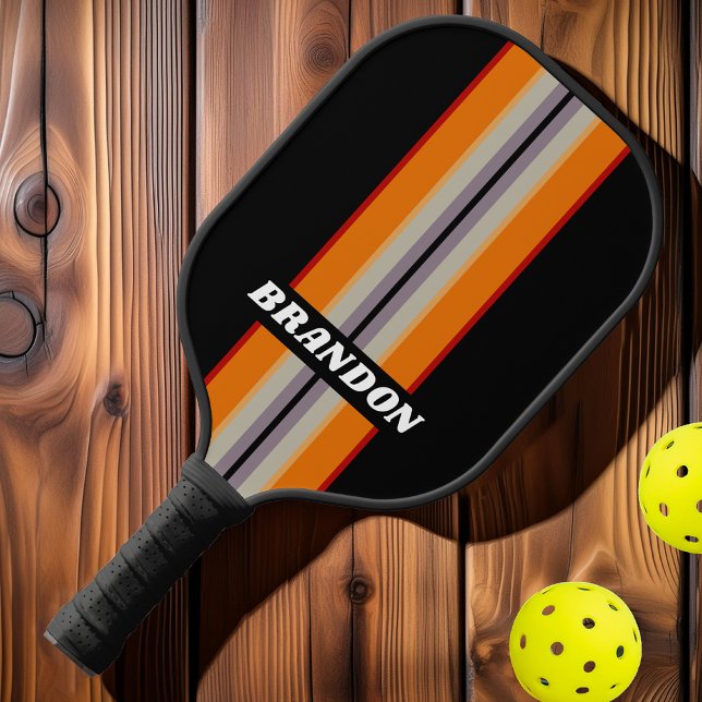Retro Vibe Rainbow Rally Stripes with Name Pickleball Paddle (Creator Uploaded)
