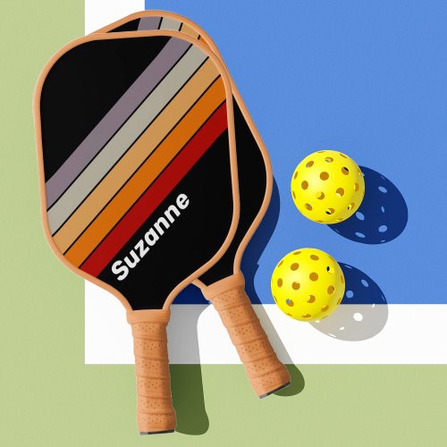 Retro Vibe Rainbow with Name Pickleball Paddle