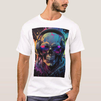 Retro Vibe Skull T-Shirt Design with Music Flair