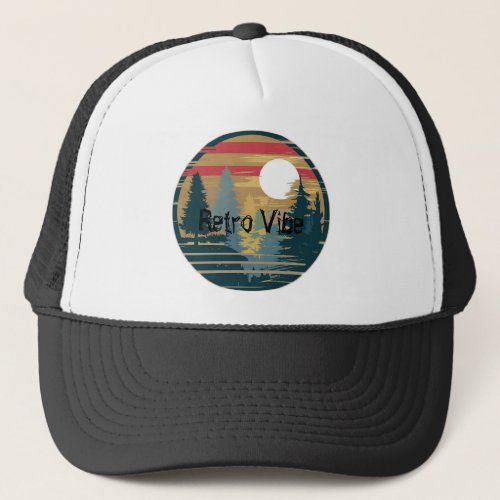 Retro Vibe Trees Forest Personalize Edit Text Trucker Hat