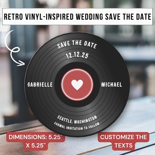 Retro Vibe Vinyl Music Theme Red Save The Date Invitation