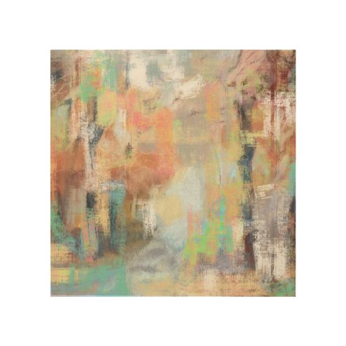 Retro vibeyellowpeachtaupebrowncyan painting  wood wall art